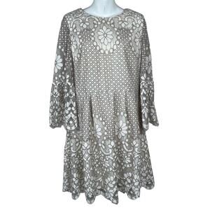 Eliza J Baby Doll Dress Size 12 Ivory Taupe Lace 3/4 Bell Sleeve‎
